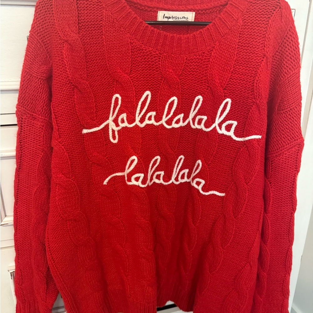 Fa La La Red Cable Knit Sweater from Impressions Online Boutique